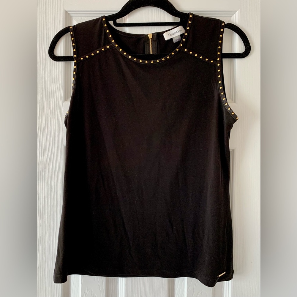 Calvin Klein gold accent black sleeveless top